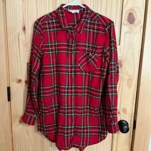 Red Plaid Flannel Tunic Shirt